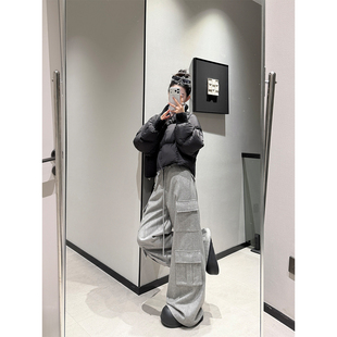 PAPERLLL辛间 智性酷感 美式潮酷多口袋羊毛工装裤女冬高腰阔腿裤