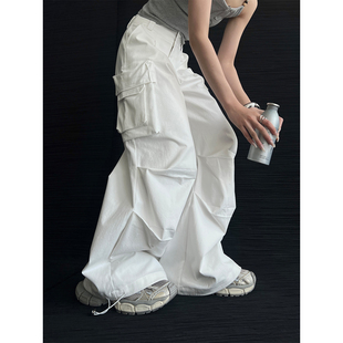 白色直筒牛仔工装 chill 裤 女款 PAPERLLL辛间 宽松高腰休闲裤 美式