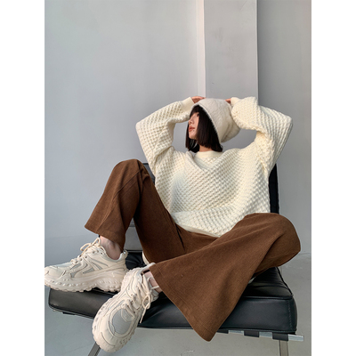 PAPERLLL辛间复古休闲微喇灯芯绒裤女高腰显瘦加厚阔腿长裤