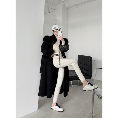 PAPERLLL辛间 利落Thin感 高腰修身植绒小脚牛仔裤女冬弹力紧身裤