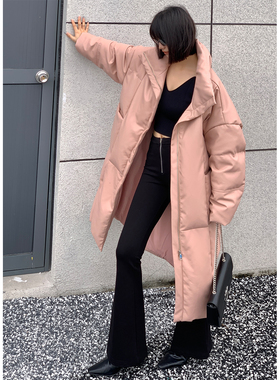 PAPERLLL辛间蛋白皮长款羽绒服女冬季2025新款粉色加厚过膝外套