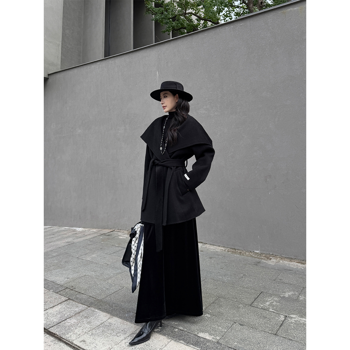 PAPERLLL辛间 大女主气场 气质大翻领系带收腰羊毛大衣女冬中长款