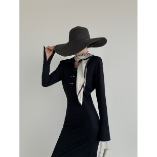 PAPERLLL辛间锁扣收腰翻领气质秋季 连衣裙女高级感大女主长裙 长袖