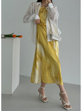 PAPERLLL辛间【流心芝士】度假风平领黄色吊带上衣宽松连衣裙女夏