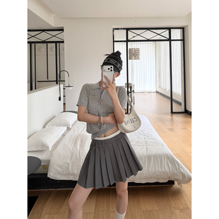 PAPERLLL辛间 设计感撞色腰头A字百褶裙女春夏小众短裙 韩系减龄