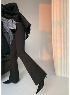 PAPERLLL秋冬黑色喇叭裤女春款2025高腰紧身显瘦弹力裤子微喇长裤