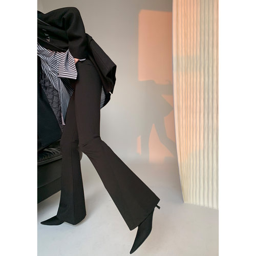 PAPERLLL秋冬黑色喇叭裤女春款2025高腰紧身显瘦弹力裤子微喇长裤