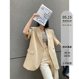 薄款 PAPERLLL辛间设计款 外套女夏季 西服上衣 气质西装 捏褶黑色短袖