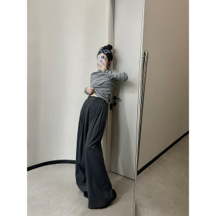 秋冬加厚垂感半松緊腰西褲 女2025新款 PAPERLLL辛間高腰毛呢闊腿褲