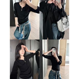 立体线桑蚕丝羊毛针织黑色打底衫 修身 女冬 分寸美学 PAPERLLL辛间