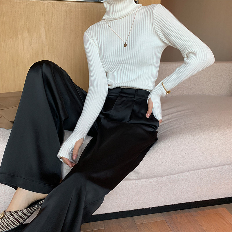 PAPERLLL 2025韩版气质长袖露指 针织竖条高领 时尚百搭修身毛衣,女装/女士精品,毛衣,淘宝优惠券,粉丝福利购,淘宝优惠卷