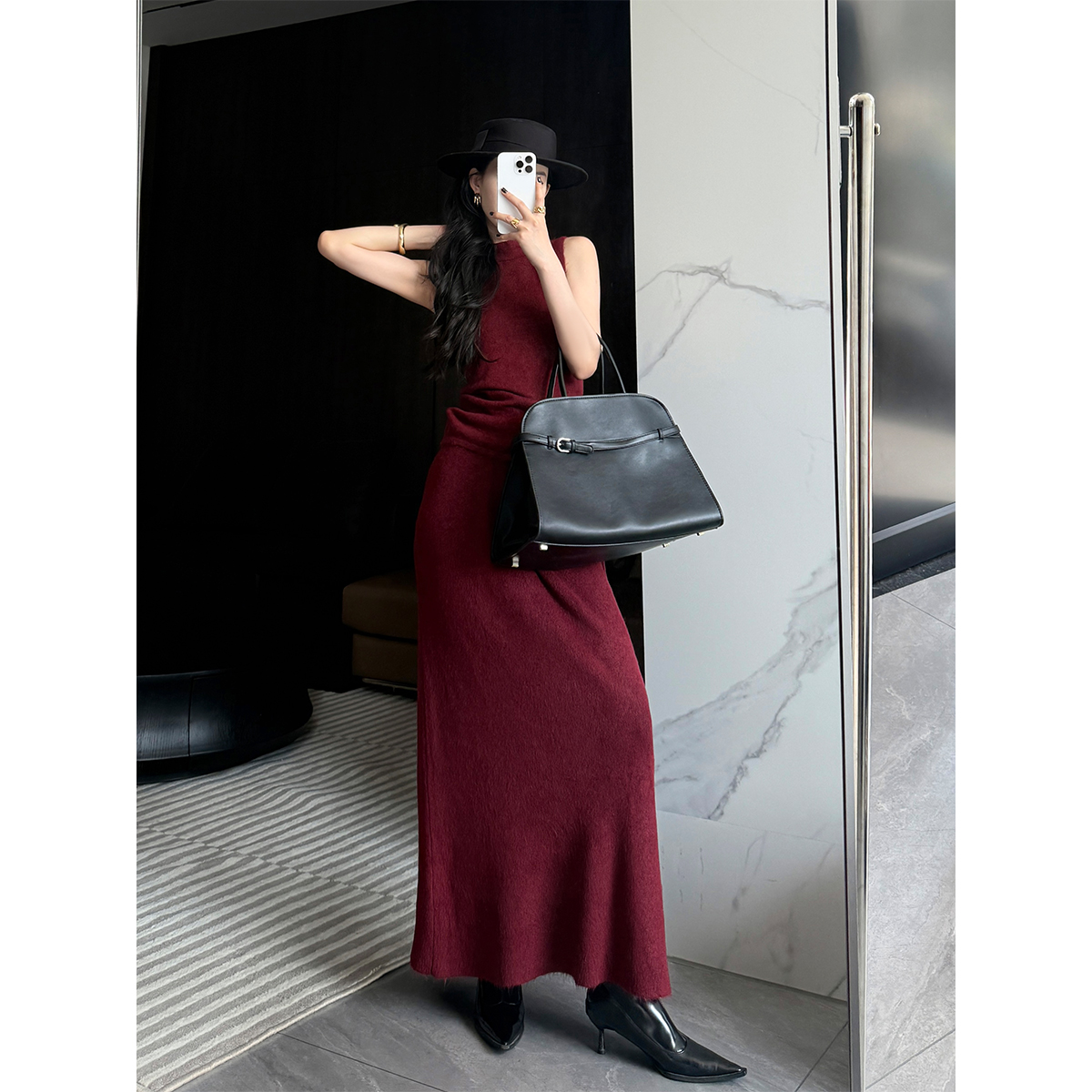 PAPERLLL辛间 分寸之媚 性感飘带露背针织背心+后开叉半裙女套装