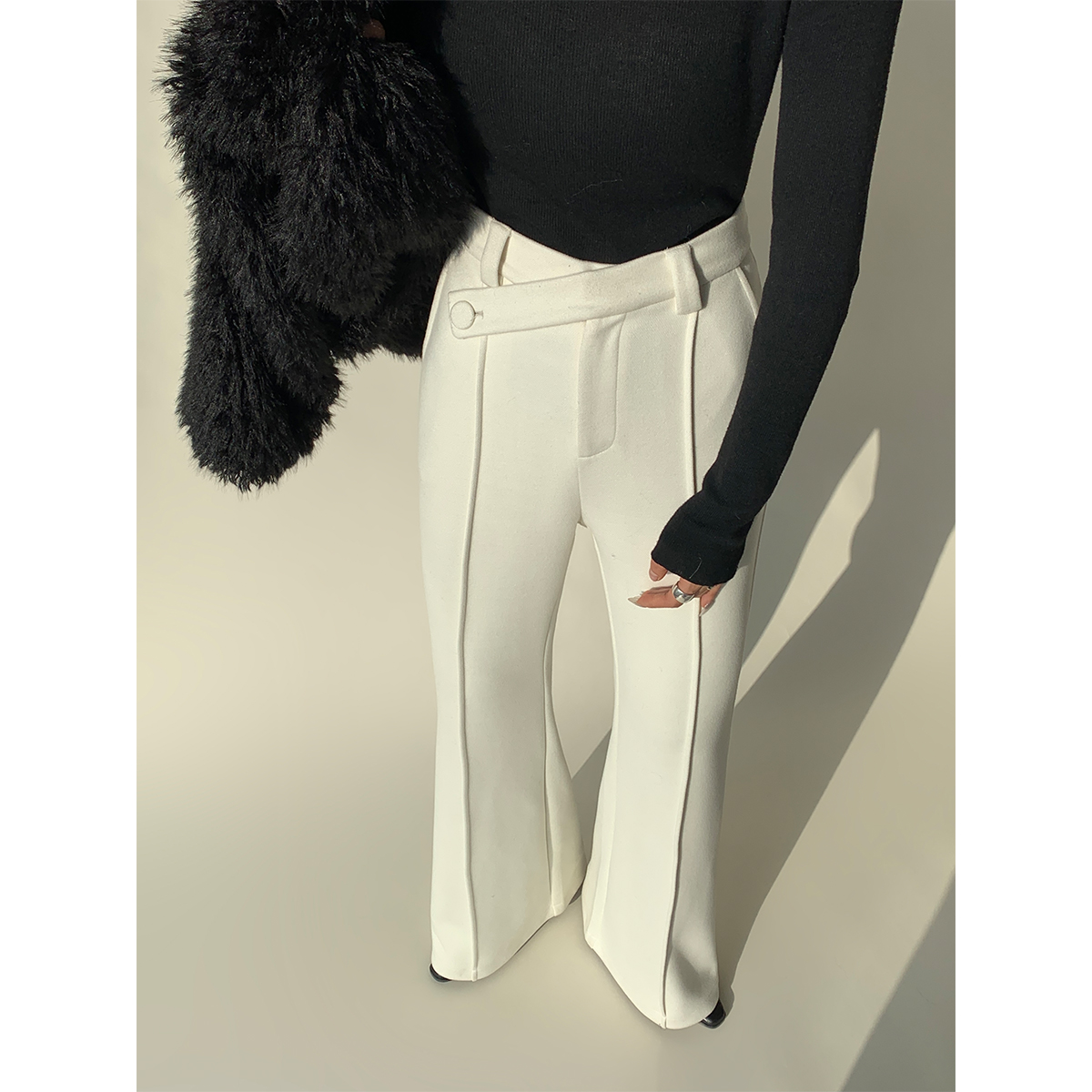 新款毛呢不规则腰头包头裤女