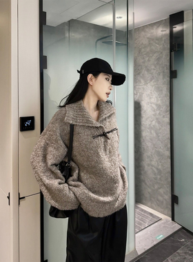 PAPERLLL辛间 咖啡馆读本 慵懒风翻领牛角扣羊毛针织女秋冬毛衣