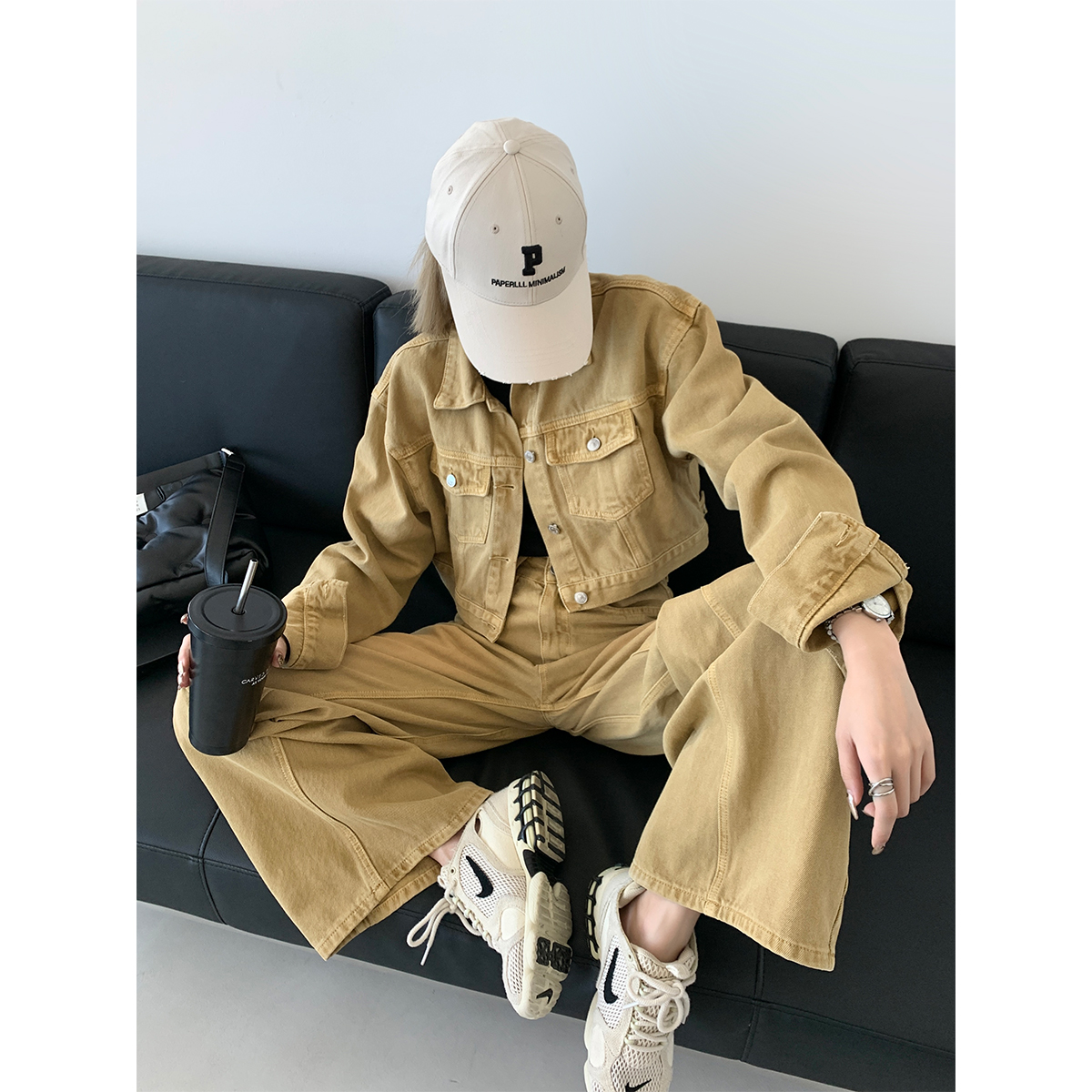 秋叶黄懒人套装牛仔套装