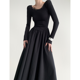 PAPERLLL辛间 罗曼史 赫本风气质方圆领连衣裙露背修身云朵裙女秋