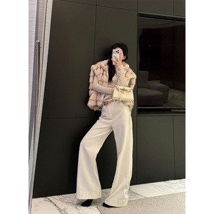 PAPERLLL辛间基础定义简约直筒阔腿抓绒牛仔裤 女秋冬百搭保暖神裤