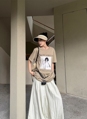 PAPERLLL辛间 LA街头 美式印花系带短袖T恤女夏季宽松圆领上衣