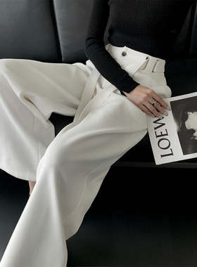 PAPERLLL辛间腰带直筒高级感休闲宽松高腰阔腿裤女2025新款秋冬款