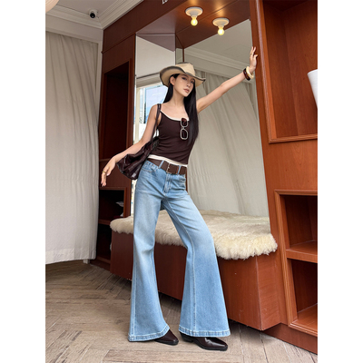 PAPERLLL辛间 嬉皮年代 复古美式莱赛尔高腰喇叭牛仔裤女2026新款