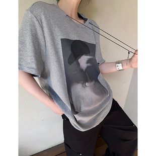 PAPERLLL辛间 模糊情绪 松弛感圆领项链短袖T恤女夏休闲宽松上衣