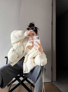 PAPERLLL辛间 冬日恋曲 韩系短款针织拼接白鸭绒羽绒服女冬面包服