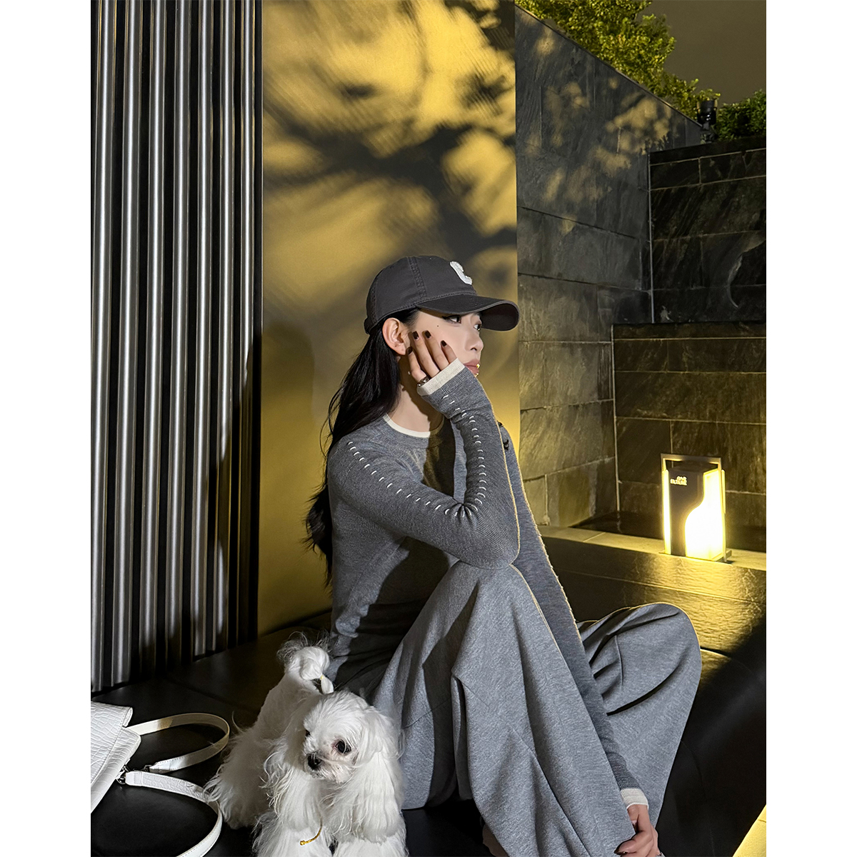 PAPERLLL辛间 风格脚本 修身撞色假两件圆领羊毛针织打底女上衣