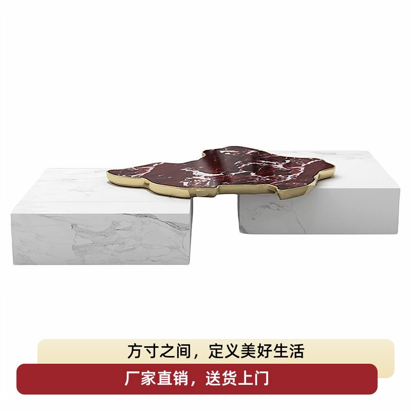 意式轻奢大理石茶几设计师高级别墅豪宅家用精装修奢石咖啡桌组合