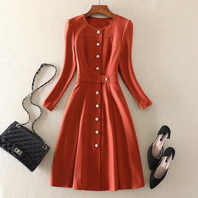 气质通勤大摆裙纯色修身显瘦