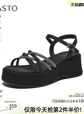 百思图2026夏季商场新款时尚休闲厚底条带露趾凉鞋女鞋F5082BL6