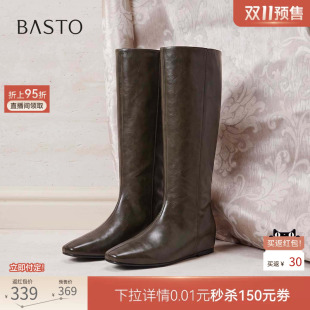 双11预售百思图26冬新款粗跟内增高过膝骑士靴女高筒长靴BP971DG6