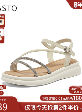 百思图2025夏季商场新款时尚休闲厚底凉鞋舒适女条带凉鞋UCX08BL5