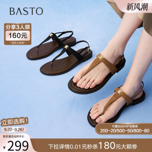 外穿人字拖B2311BL5 女一字带凉鞋 百思图25夏商场新款 舒适罗马凉鞋