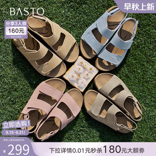 女运动沙滩凉鞋 复古休闲勃肯鞋 B6465BL5 商场新款 百思图2025夏季