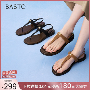 外穿人字拖B2311BL5 女一字带凉鞋 百思图25夏商场新款 舒适罗马凉鞋