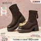 厚底增高粗跟女短靴马丁靴E5037DZ5 时尚 百思图冬季 商场新款