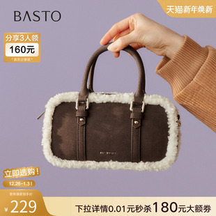 新年礼物百思图25冬新款 保龄球波士顿包复古单肩斜挎包女JA172DX5