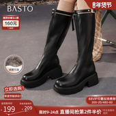 百思图2025冬季 商场新款 高跟骑士靴圆头粗跟厚底女长靴F1711DG5
