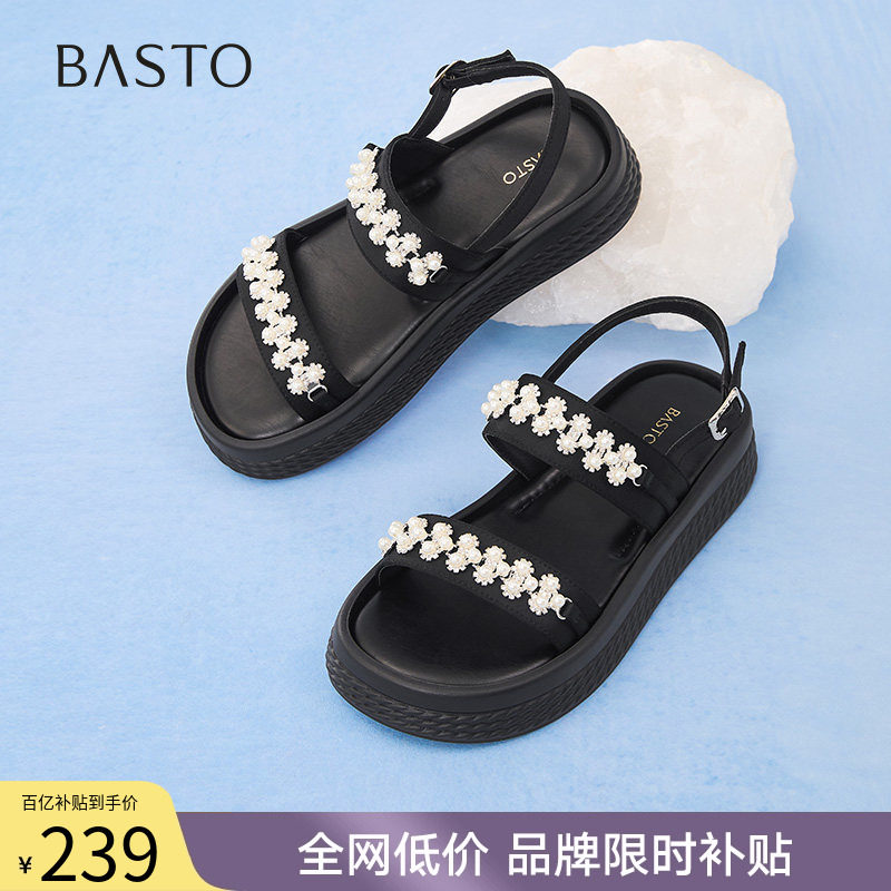 百思图夏季商场新款时尚厚底休闲运动凉鞋女沙滩凉鞋F2127BL5