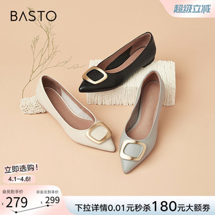 百思图春商场同款 RGR36AQ5 百搭通勤方扣尖头低跟晚晚风女单鞋