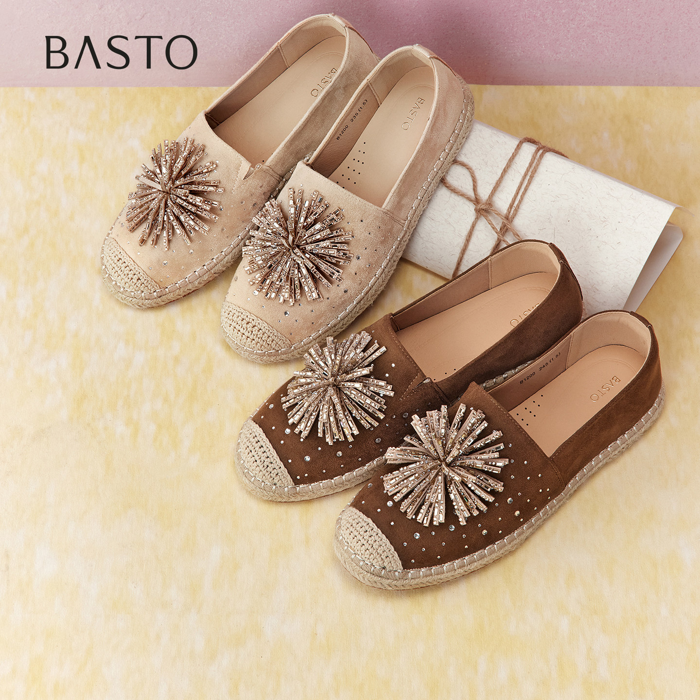 百思图2026秋季新款草编烟花渔夫鞋厚底一脚蹬休闲女单鞋B1200CA6