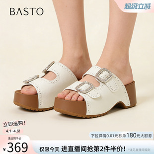 百思图2026夏季 厚底增高勃肯鞋 休闲外穿女拖鞋 W3612BT6 商场新款