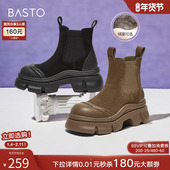 百思图冬季 商场新款 真皮烟筒靴切尔西靴马丁靴厚底女短靴E1551DD4