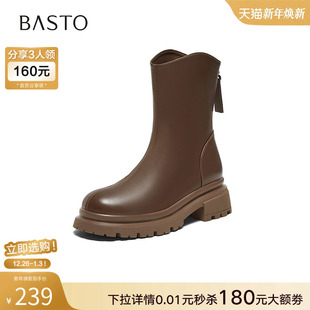 简约街头时装 时尚 靴粗跟圆头女短靴M5115DD3 新款 百思图2023冬季