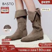 百思图冬季 新款 加绒西部靴弹力瘦瘦靴堆堆靴高筒女长筒靴W2671DG4