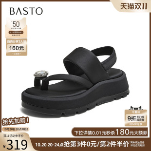 沙滩运动女凉鞋 厚底休闲夹趾凉鞋 I7571BL5 商场新款 百思图2025夏季