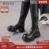 商场同款 百思图2025冬季 新款 棕色高跟骑士靴粗跟女长靴F6013DG5