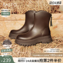 百思图冬商场新款加绒户外厚底增高马丁靴女骑士短靴BV505DD4