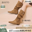 百思图2025冬季新款时尚复古尖头西部靴粗腿显瘦女长靴F2101DC5