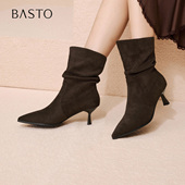 小踝靴细跟尖头女短靴K5056DZ5 气质堆堆靴法式 百思图冬季 新款